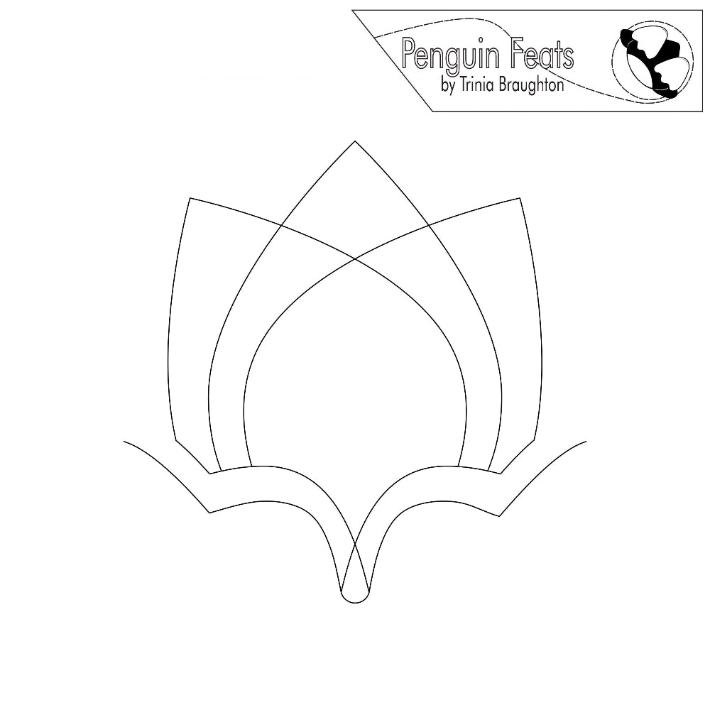 Black continuous line of crown like tulip  with 'Penguin Feats' branding at the top.