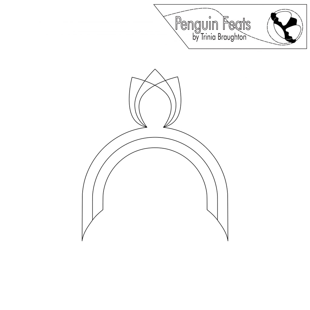 Outline of an arch with tulip design on top with 'Penguin Feats by Trinia Braughton' logo at the top.