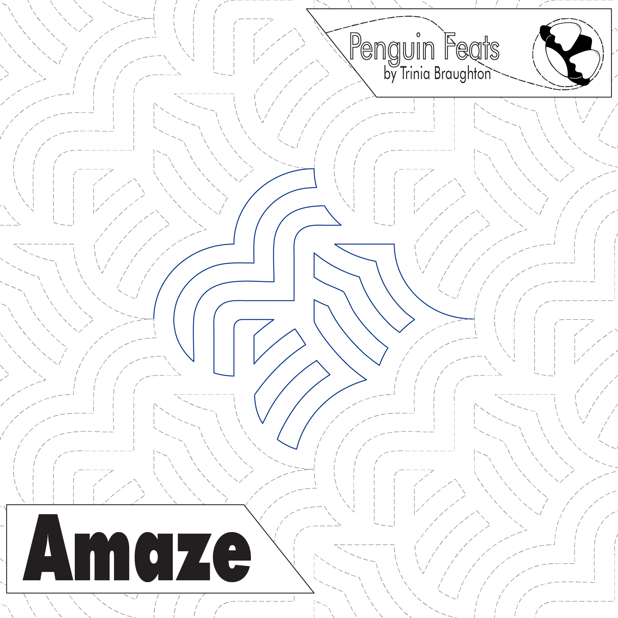 Penguin Feats Amaze pattern design with maze-like lines on a white background