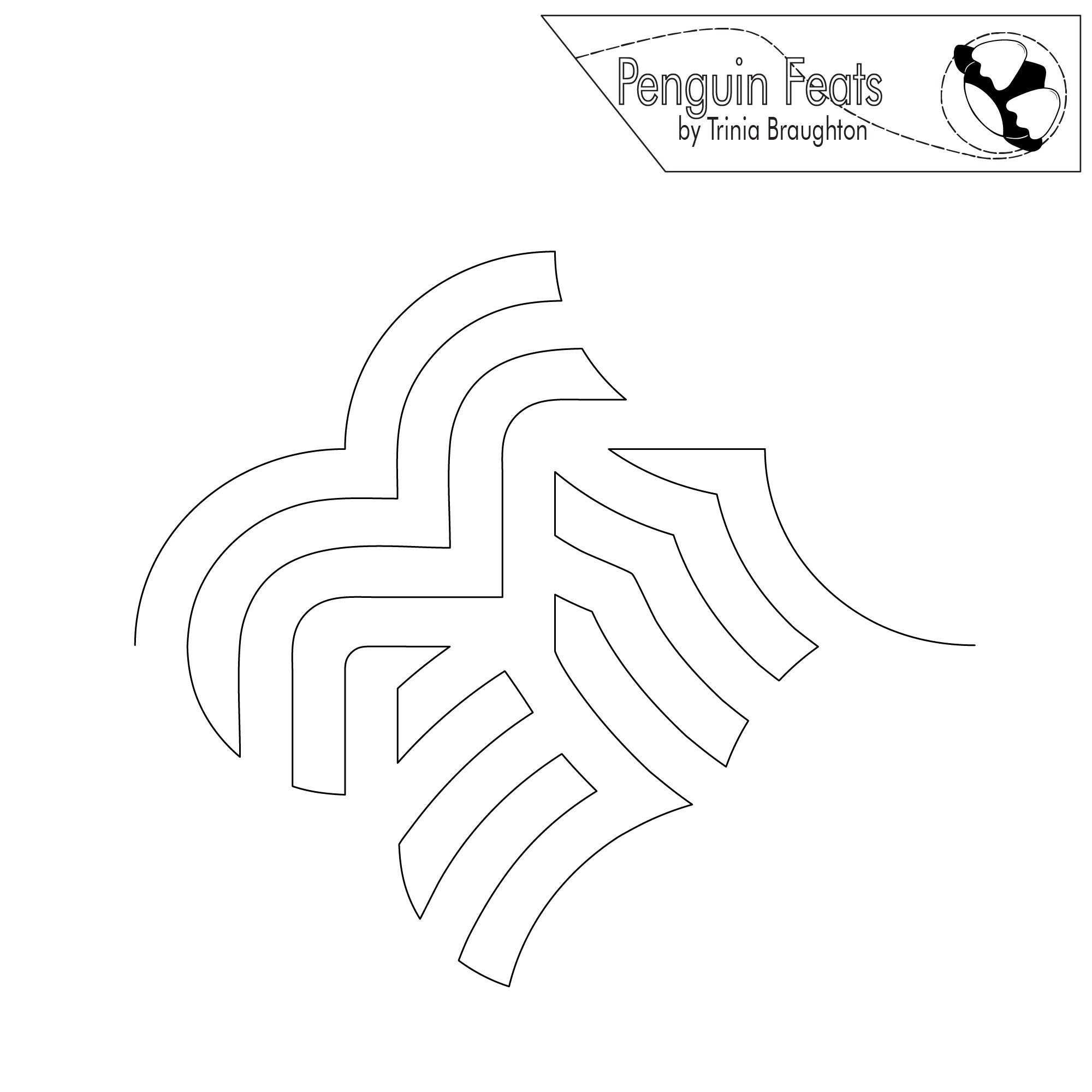 Black and white pattern design with 'Penguin Feats' branding at the top.
