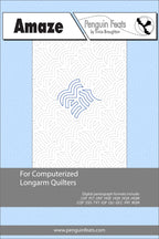 Pattern sheet for computerized longarm quilters with a geometric design on a light blue background.