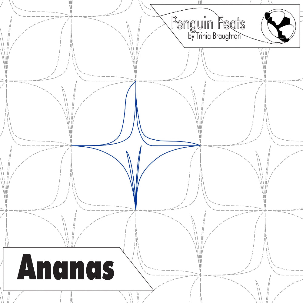 Patterned design with 'Penguin Feats' and 'Ananas' text on a white background