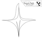 Black continuous line drawing of a star-like shape with 'Penguin Feats' logo at the top.
