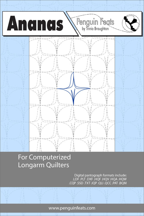 Pineapple texture quilting design sheet for computerized longarm quilters with blue design on a light blue background.