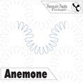 Design titled 'Anemone' with repeating leaf patterns, featuring the brand 'Penguin Feats' by Trinia Braughton.