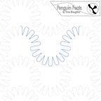 Pattern design with blue and white shapes on a white background, featuring the 'Penguin Feats' logo.