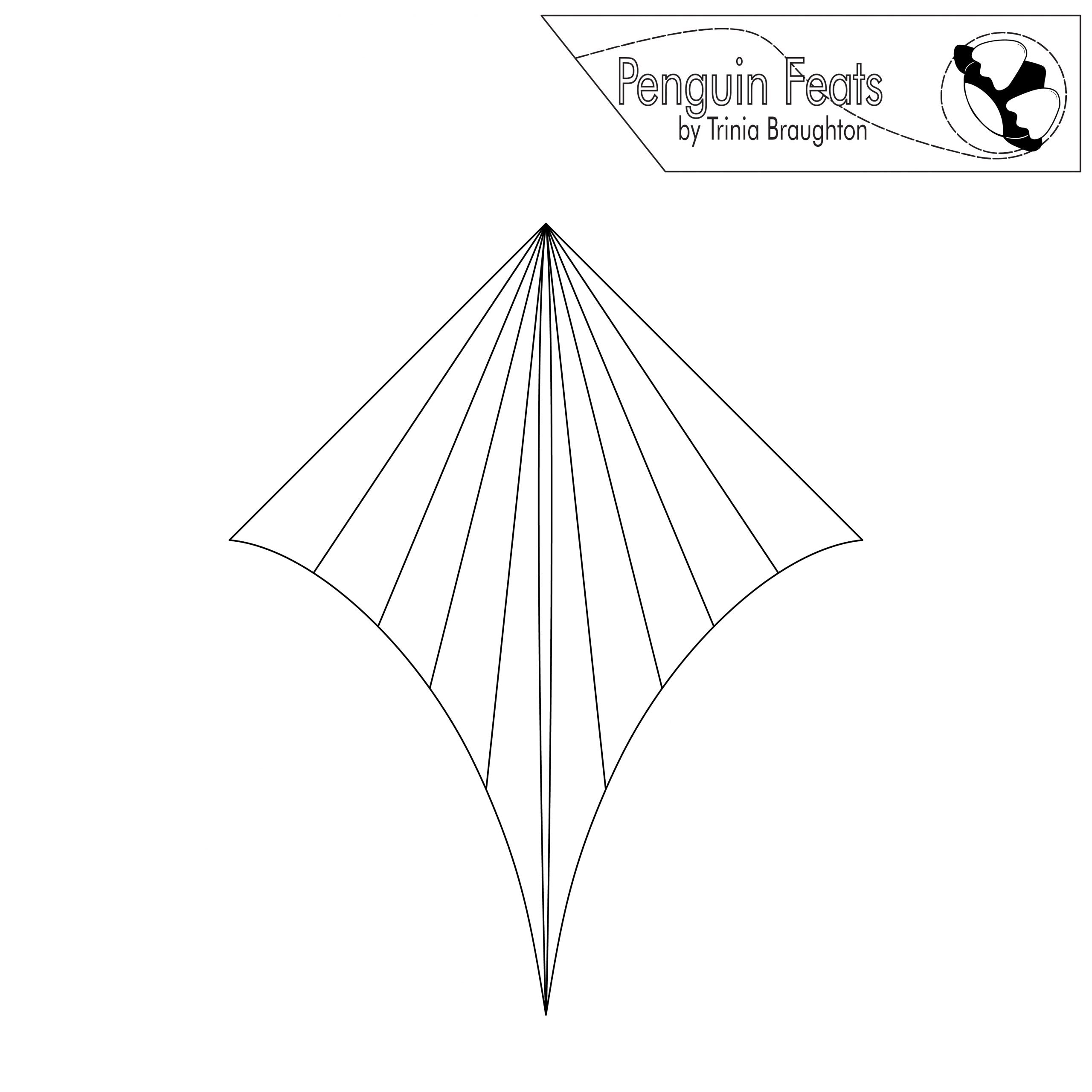 Black and white kite design with 'Penguin Feats' logo at the top right corner on a white background.
