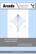 Quilting design sheet for computerized longarm quilters with a blue geometric pattern on a light blue background.