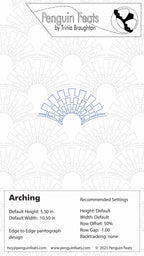 Penguin Feats arching design with recommended settings on a white background