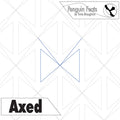 Quilting design with geometric pattern and 'Axed' text on a white background