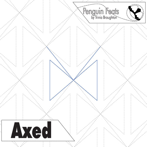 Quilting design with geometric pattern and 'Axed' text on a white background