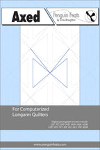 Design sheet for computerized longarm quilters with 'Axed' design on a blue background.