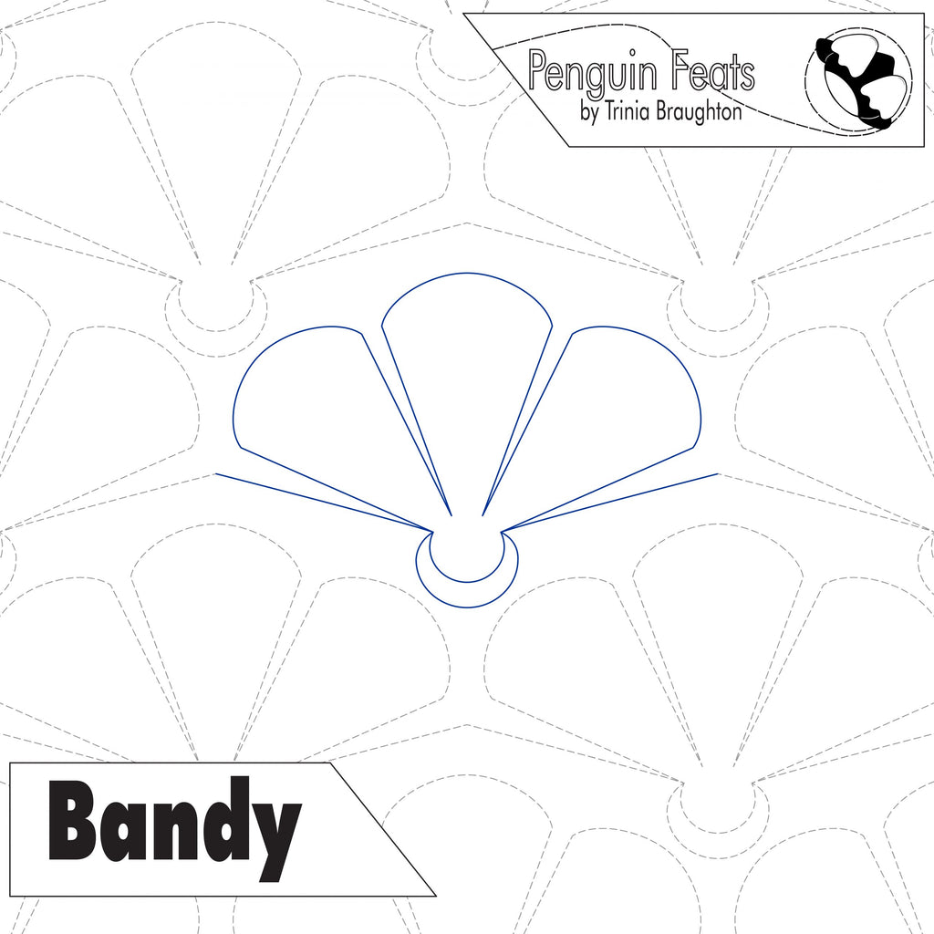 Outline of a floral shape with 'Penguin Feats' branding and 'Bandy' text on a white background