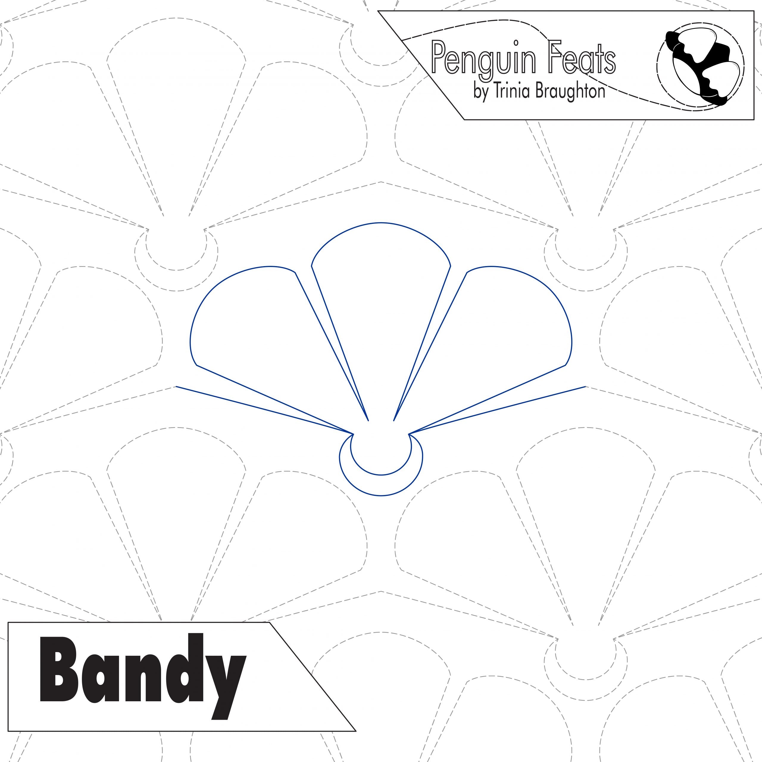 Outline of a floral shape with 'Penguin Feats' branding and 'Bandy' text on a white background