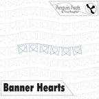 Quilting design banner hearts with 'Penguin Feats' branding at the top.