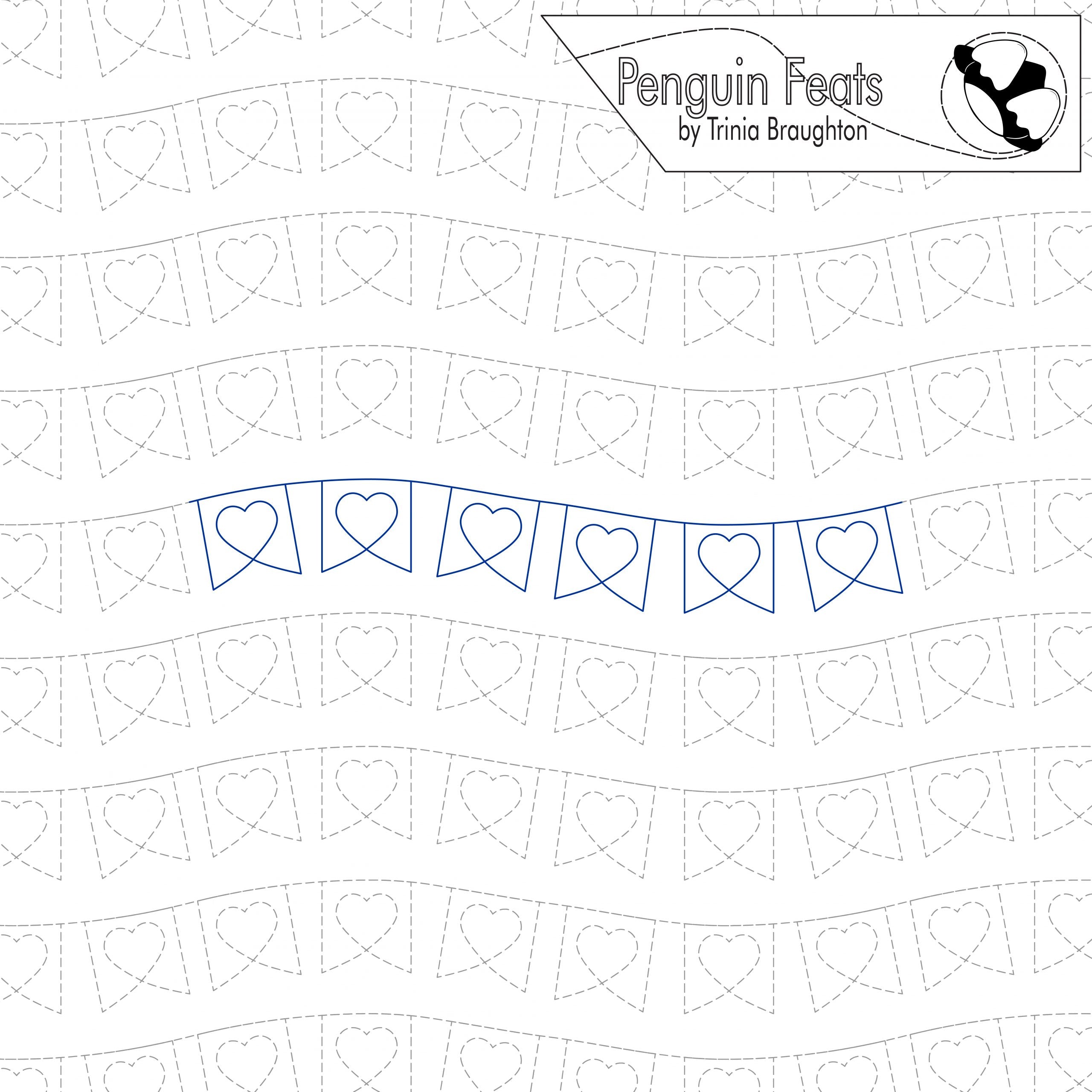 banner with heart-shapes and 'Penguin Feats' branding at the top.