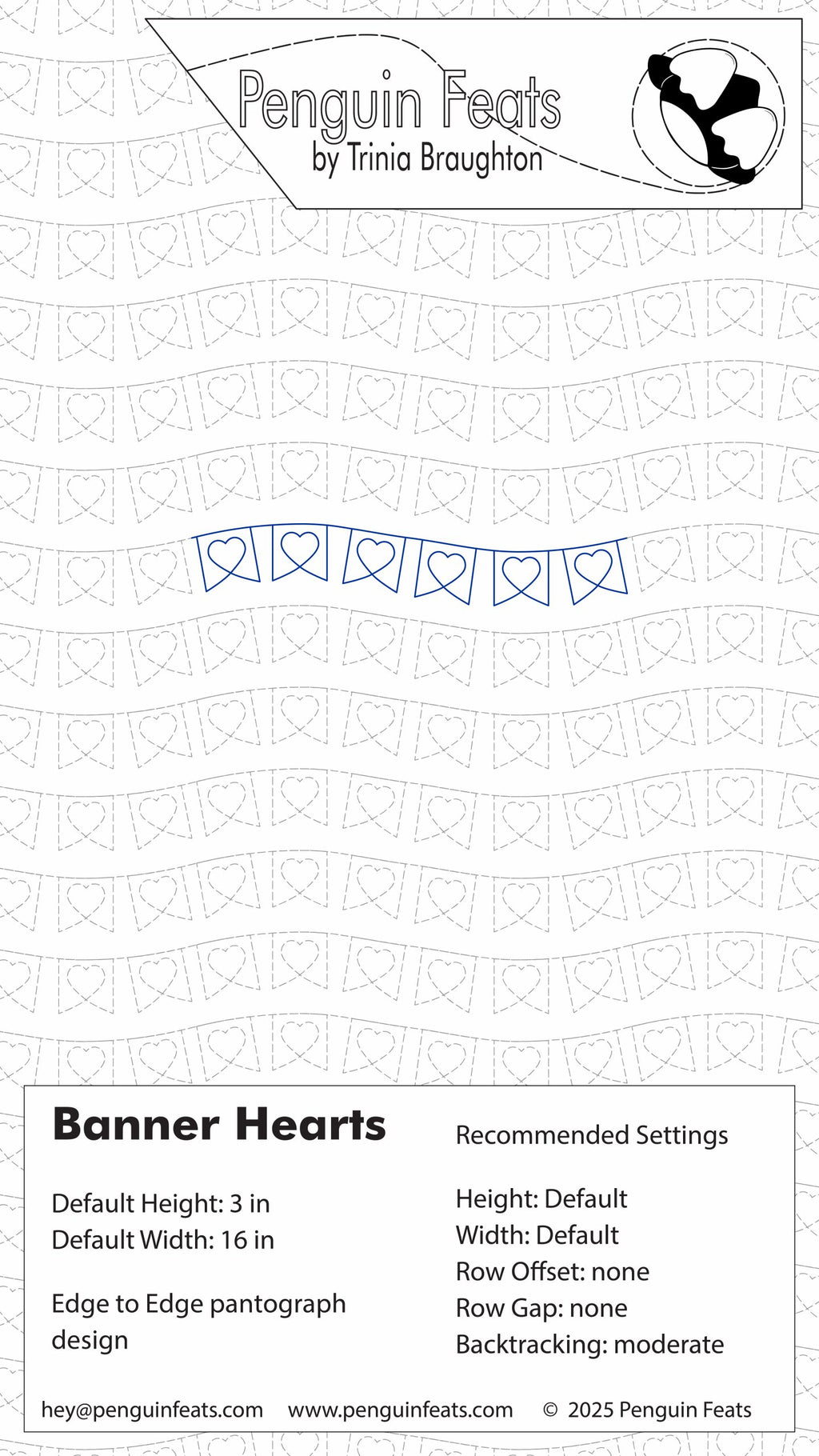 Design template for 'Banner Hearts' with Trinia Braughton branding on a white background.