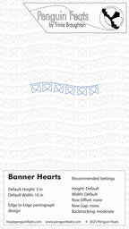 Design template for 'Banner Hearts' with Trinia Braughton branding on a white background.