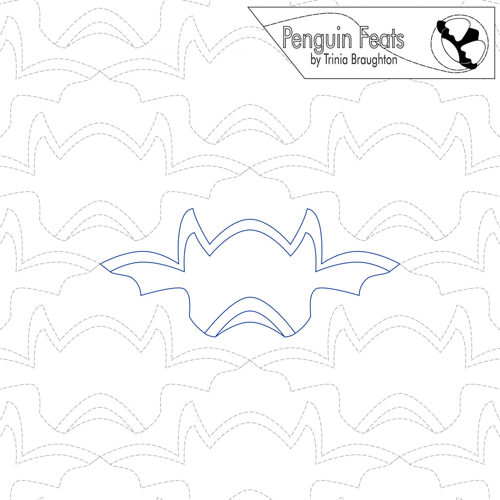 Outline of a bat on a patterned background with 'Penguin Feats' branding.
