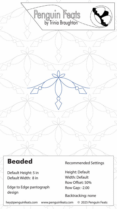 Technical sheet with settings of a geometric design with text and branding at the top.