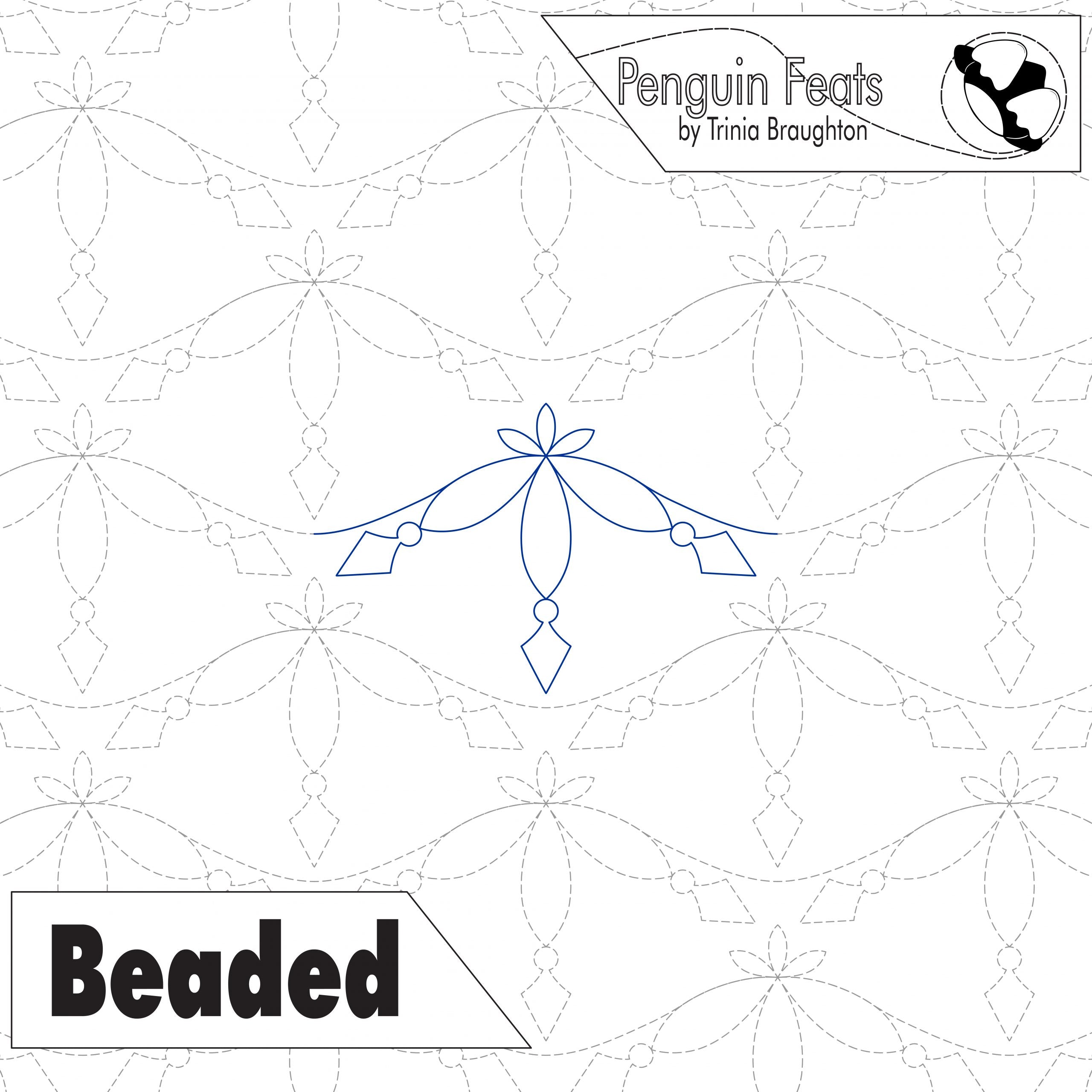 Design of a beaded pattern with 'Penguin Feats' branding at the top.