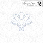 Continuous line pattern of a scalloped floral design and 'Penguin Feats' branding.