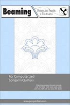 Beaming pattern sheet for computerized longarm quilters with a blue and gray design on a white background.