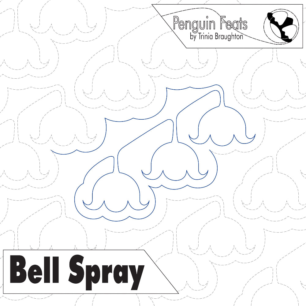 Outline of a bell spray design with 'Penguin Feats' branding at the top.