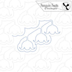 Blue line design of bell flowers on a white background with 'Penguin Feats' branding.