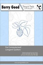 Design for computerized longarm quilters with a raspberry illustration on a light blue background.