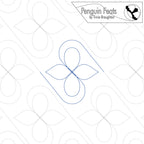 Quilting design with geometric pattern on a white background, featuring 'Penguin Feats' by Trinia Braughton.