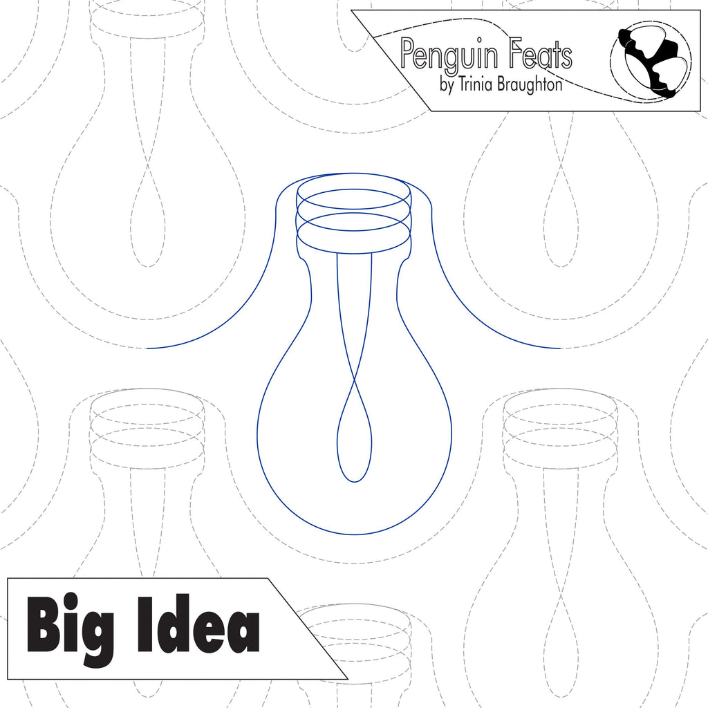 Outline of a lightbulb with 'Penguin Feats' and 'Big Idea' text on a patterned background.