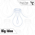 Outline of a lightbulb with 'Penguin Feats' and 'Big Idea' text on a patterned background.