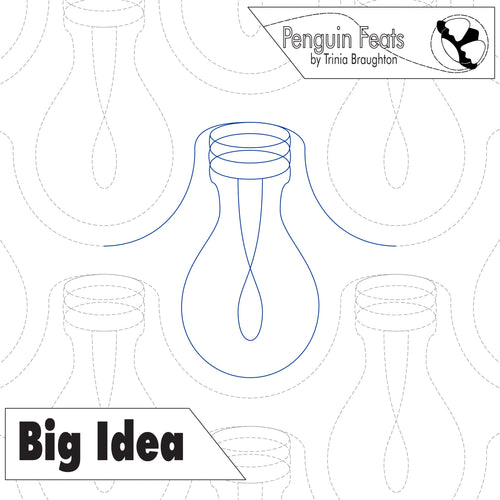 Outline of a lightbulb with 'Penguin Feats' and 'Big Idea' text on a patterned background.