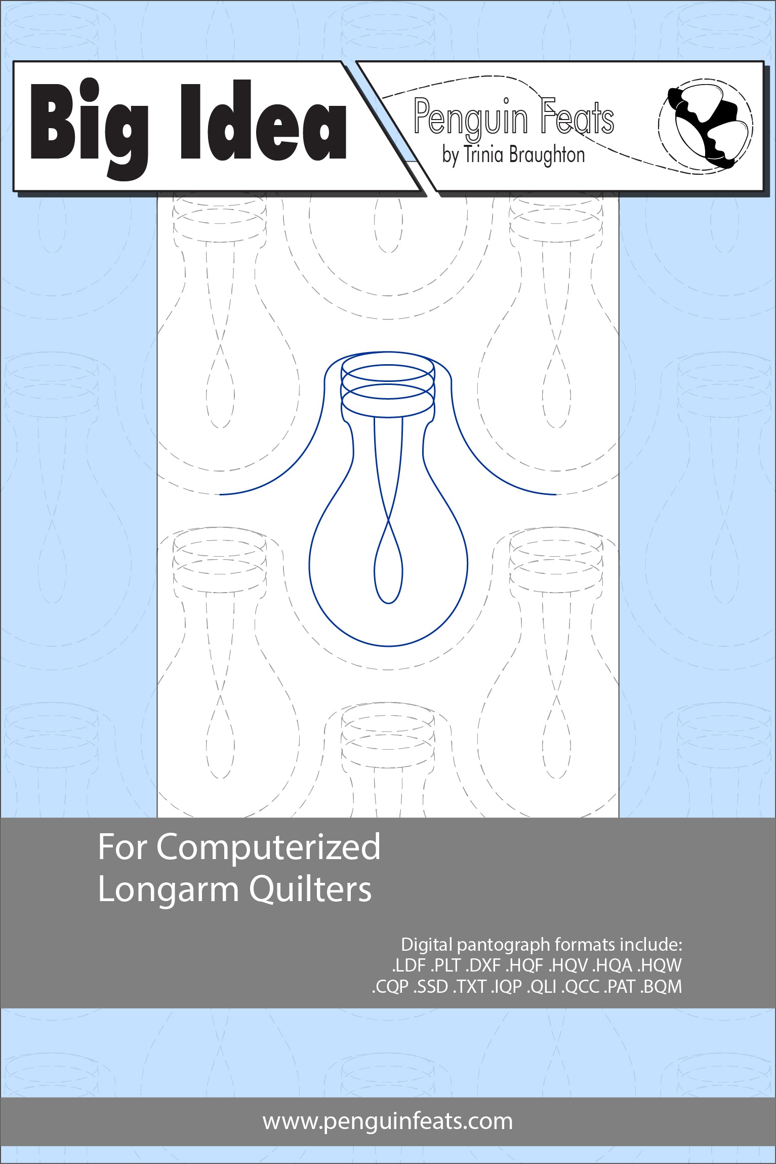 Quilting sheey with a light bulb design on a light blue background