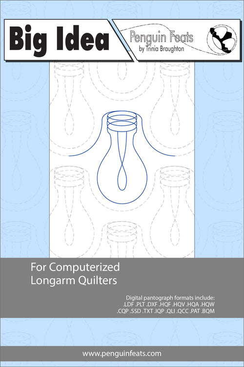 Quilting sheey with a light bulb design on a light blue background