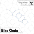 Design template for a bike chain with circular patterns and 'Penguin Feats' branding.
