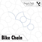 Design template for a bike chain with circular patterns and 'Penguin Feats' branding.