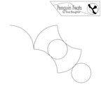 Continuous line design of circles and arcs with 'Penguin Feats' branding at the top.