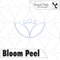 Design of a flower with concentric circles and 'Penguin Feats' branding on a white background.
