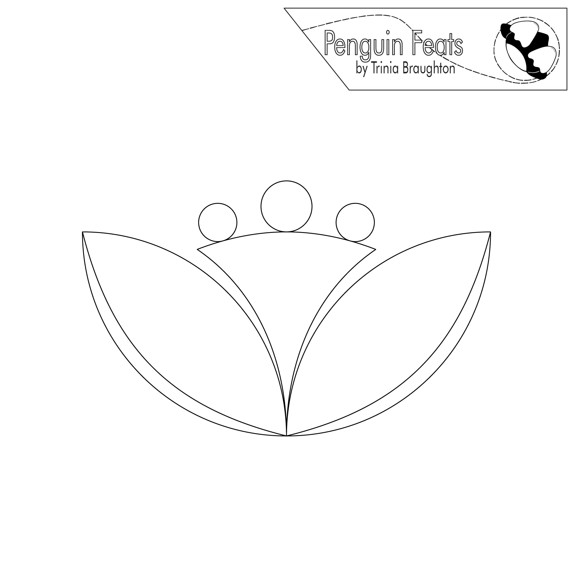Black and white outline of a orange peel design with leaves and circles on a white background, featuring the 'Penguin Feats' logo.
