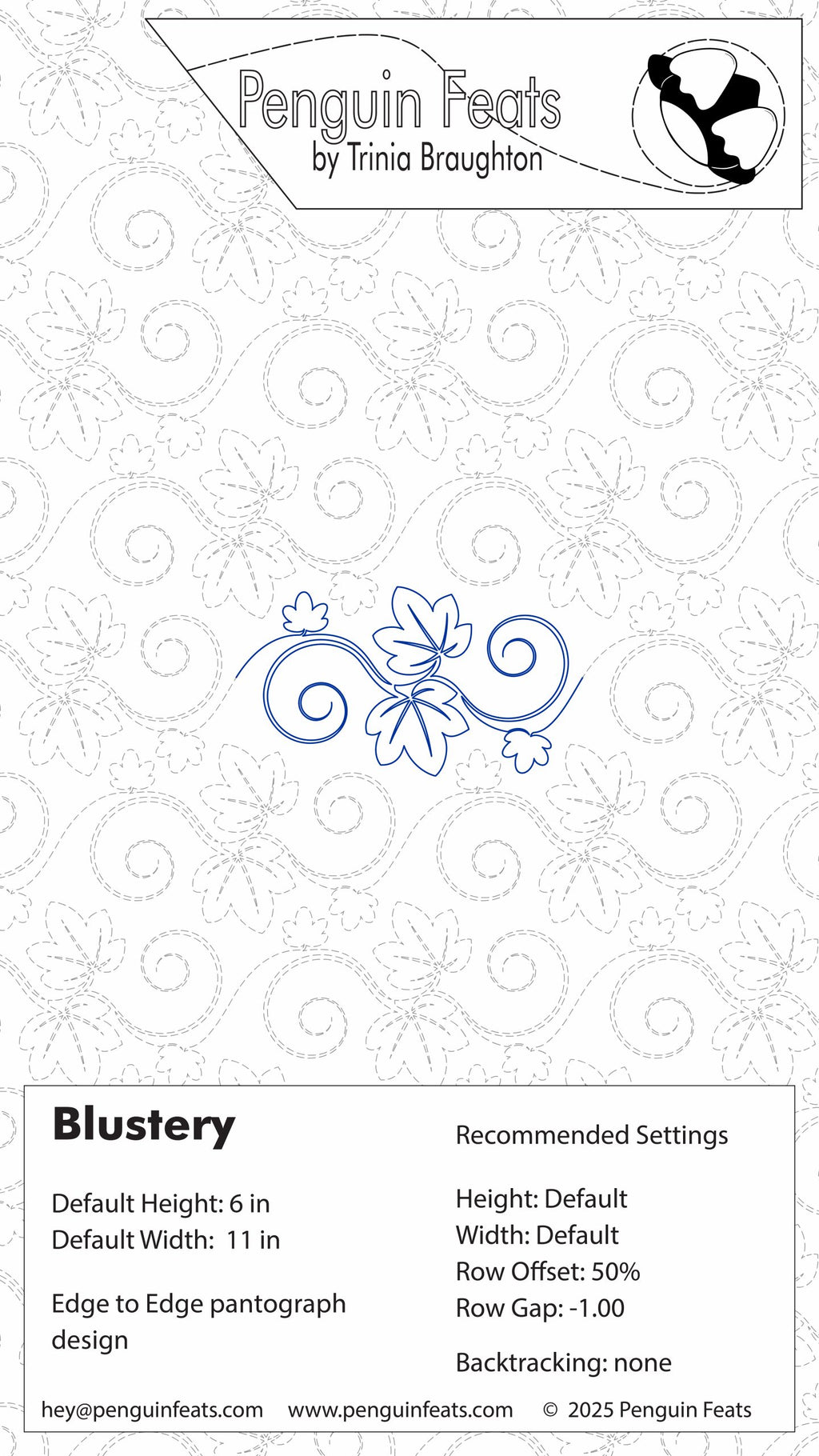 Design settings for swirly leaf design  with text and branding at the top.