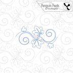 Decorative swirling leaf design with 'Penguin Feats' branding on a white background