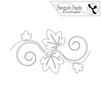 Decorative line drawing with leaves and swirls on a white background, featuring the 'Penguin Feats' logo.