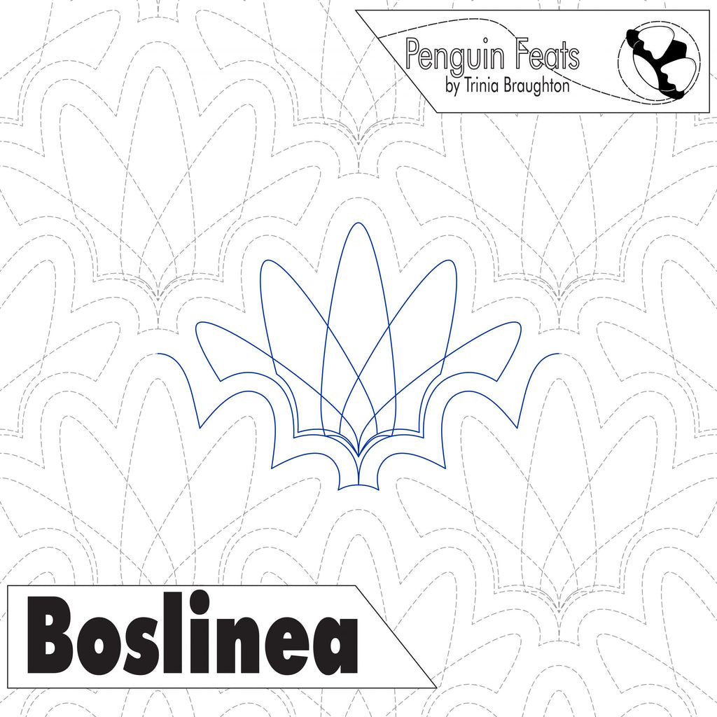 Continuous line design of crown like loops and 'Boslinea' branding on a white background.