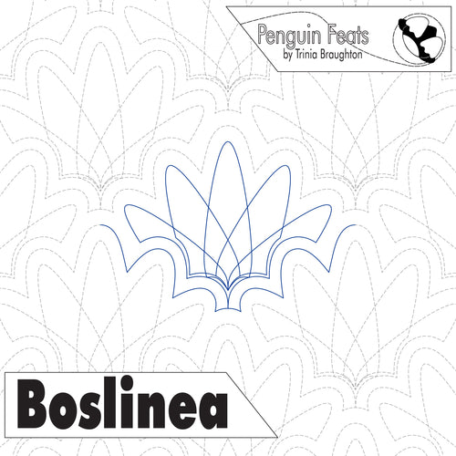 Continuous line design of crown like loops and 'Boslinea' branding on a white background.