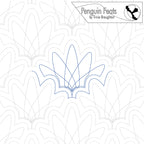 Continuous line design of feather like plumes with 'Penguin Feats' branding at the top.