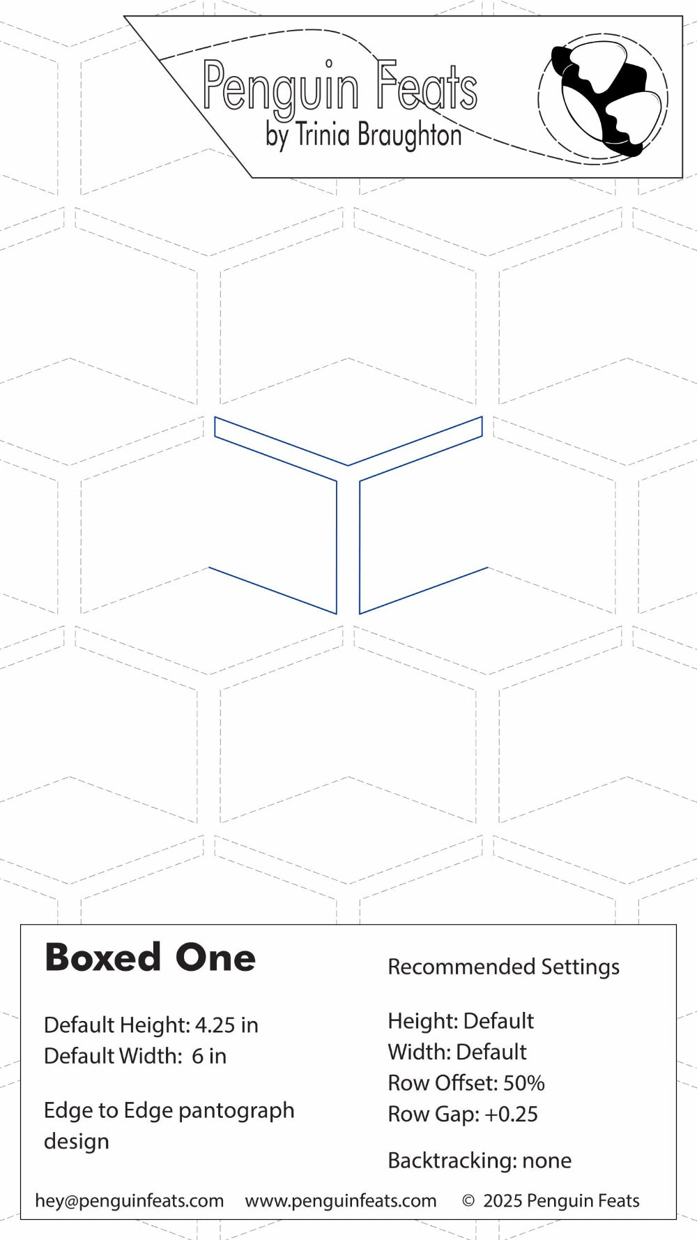Quilting Design settings for Boxed One  with 'Penguin Feats' by Trinia Braughton branding