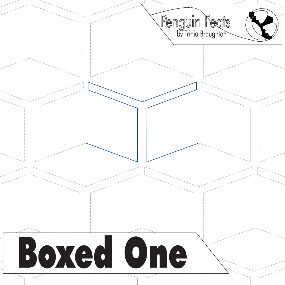 Geometric design with 'Penguin Feats' branding and 'Boxed One' text on a white background.