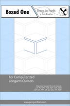 Design info for computerized longarm quilters with a blue and gray cover.